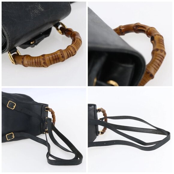 GUCCI Bamboo Backpack Leather Black Gold 003 1956 0030 Auth ka167 main image 8